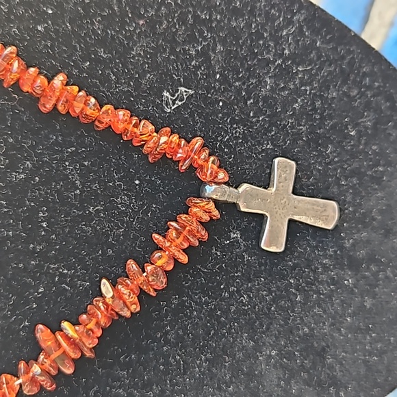 Amber Sterling Silver Cross Necklace - Picture 2 of 4